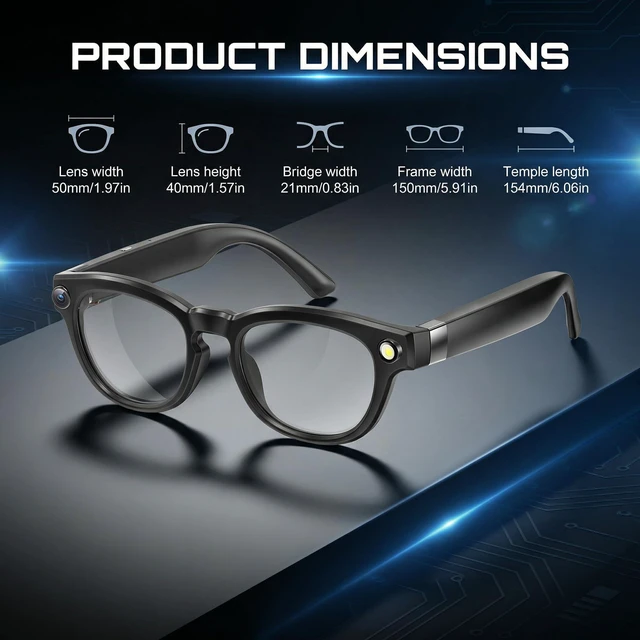 Alt view image 7 of 7 - AI Smart Glasses with Camera, 4K Video Recording Sunglasses with Audio, Real-Time Translation & Object Recognition, Bluetooth Smart Eyewear withVoice Assistant (Black)