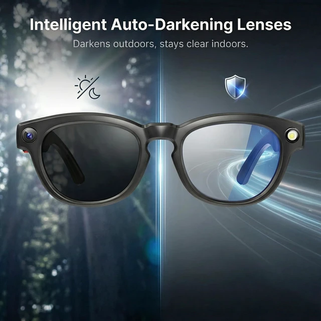 Alt view image 6 of 7 - AI Smart Glasses with Camera, 4K Video Recording Sunglasses with Audio, Real-Time Translation & Object Recognition, Bluetooth Smart Eyewear withVoice Assistant (Black)