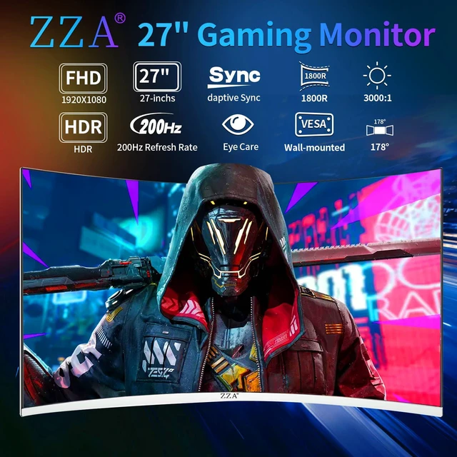 Alt view image 2 of 7 - 27" Curved Gaming Monitor, Full HD(1920x1080P) VA Panel 1800R Computer Monitor,200HZ CP Screen,100% sRGB,3Sides Frameless, Flicker-Less,Blue Light Filter, for Office & Gaming