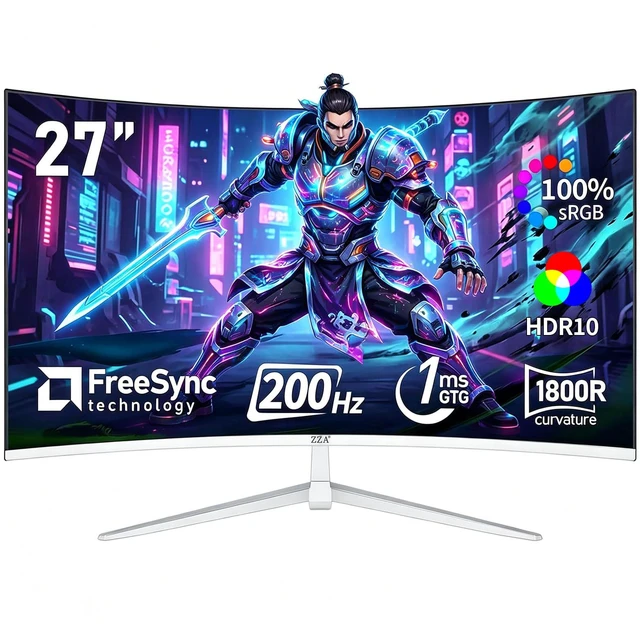 Main image of 27" Curved Gaming Monitor, Full HD(1920x1080P) VA Panel 1800R Computer Monitor,200HZ CP Screen,100% sRGB,3Sides Frameless, Flicker-Less,Blue Light Filter, for Office & Gaming