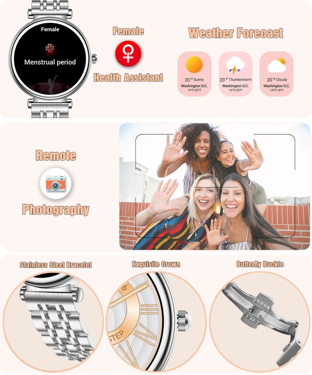 Alt view image 6 of 7 - Smart Watch for Women 1.27" Color Screen Waterproof Fitness Activity Tracker Rose Gold Women's Smart Watch with Heart Rate Sleep Monitor for Android and iOS (Full Silver Steel RT-i109)