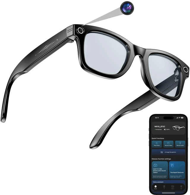 Main image of AI Smart Camera Glasses for Men Women, 4K Photography,1080P HD Video Recording,Real-Time Translation, Open-Ear Audio,Voice Assistant, Lightweight (Black Frame-Blue Light Blocking Lens)