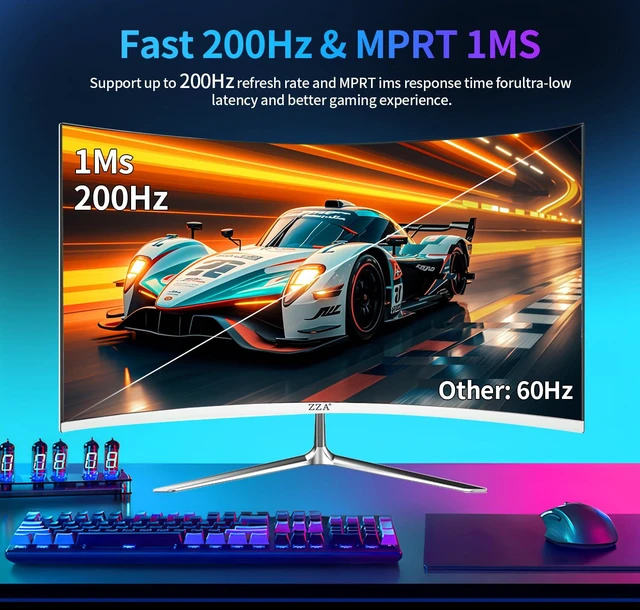 Alt view image 5 of 7 - 27" Curved Gaming Monitor, Full HD(1920x1080P) VA Panel 1800R Computer Monitor,200HZ CP Screen,100% sRGB,3Sides Frameless, Flicker-Less,Blue Light Filter, for Office & Gaming