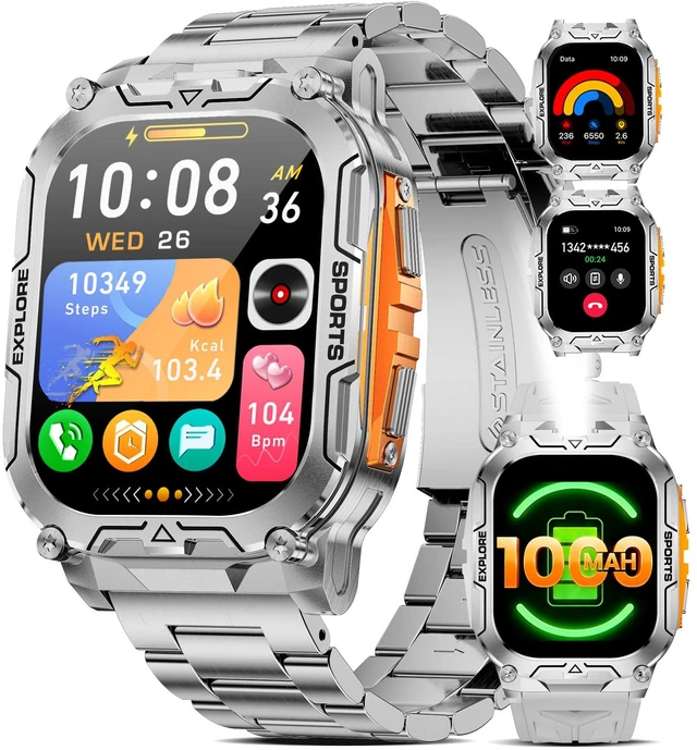 Main image of Military Smart Watches for Men(Answer/Dial Calls),2.01" Ultra Large Smartwatch with 60 Days Extra-Long Battery/Heart Rate/Sleep Monitor/Flashlight/2 Straps,Rugged Fitness Watch for iOS and Android