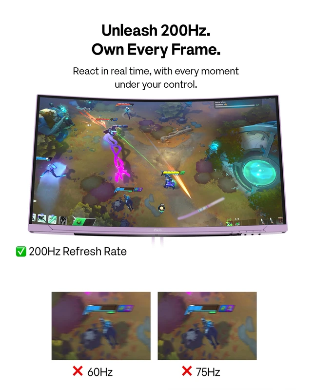 Alt view image 3 of 7 - PXC248 Wave Purple 24 inch 200Hz Refresh Rate FHD 1080p Resolution 1500R Curve Fast VA Panel 1ms GTG Response Time Adaptive Sync HDR Curved Gaming Monitor