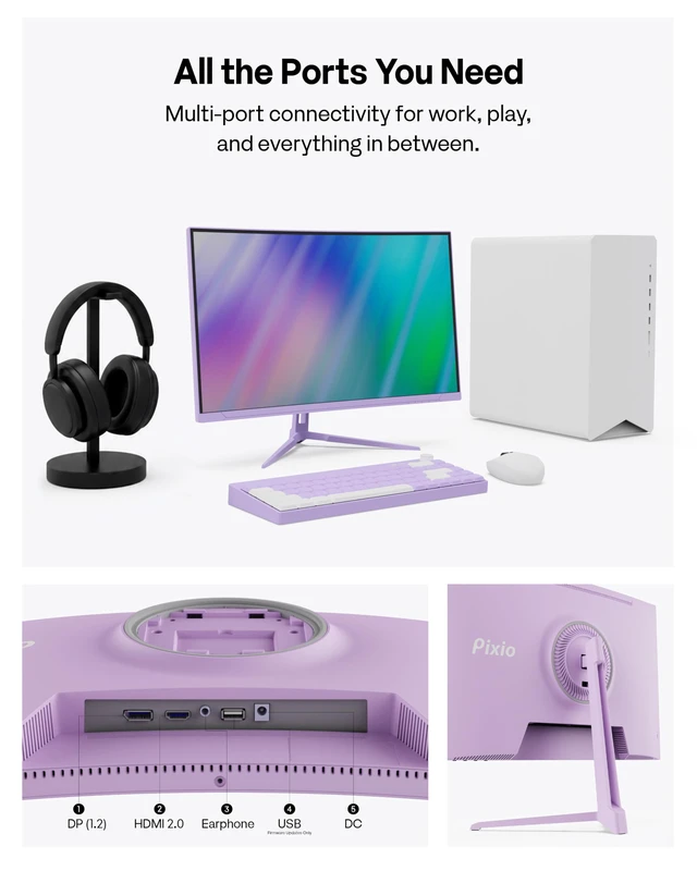 Alt view image 5 of 7 - PXC248 Wave Purple 24 inch 200Hz Refresh Rate FHD 1080p Resolution 1500R Curve Fast VA Panel 1ms GTG Response Time Adaptive Sync HDR Curved Gaming Monitor