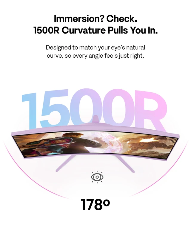 Alt view image 4 of 7 - PXC248 Wave Purple 24 inch 200Hz Refresh Rate FHD 1080p Resolution 1500R Curve Fast VA Panel 1ms GTG Response Time Adaptive Sync HDR Curved Gaming Monitor