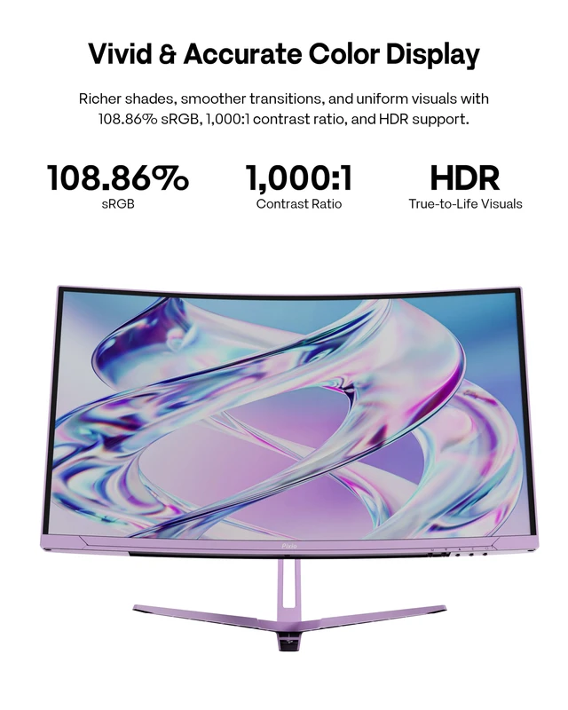 Alt view image 6 of 7 - PXC248 Wave Purple 24 inch 200Hz Refresh Rate FHD 1080p Resolution 1500R Curve Fast VA Panel 1ms GTG Response Time Adaptive Sync HDR Curved Gaming Monitor