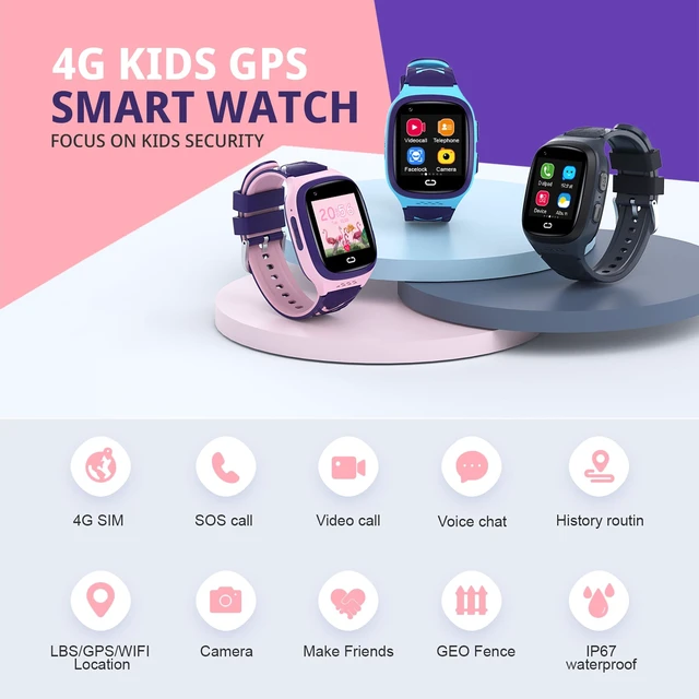 Alt view image 2 of 7 - 4G Kids Smart Watch with GPS Tracker Location Video Call Cell Phone SOS Calling Voice Chat Touch Screen Camera Alarm Clock Gifts for Age 5-12 Kids (Pink)