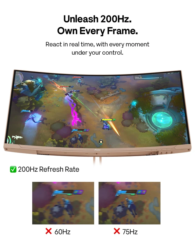 Alt view image 3 of 7 - PXC248 Wave Beige 24 inch 200Hz Refresh Rate FHD 1080p Resolution 1500R Curve Fast VA Panel 1ms GTG Response Time Adaptive Sync HDR Curved Gaming Monitor