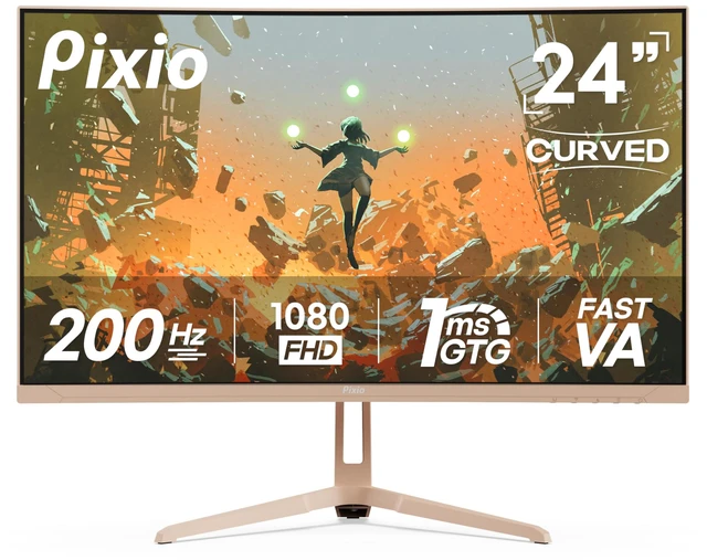 Main image of PXC248 Wave Beige 24 inch 200Hz Refresh Rate FHD 1080p Resolution 1500R Curve Fast VA Panel 1ms GTG Response Time Adaptive Sync HDR Curved Gaming Monitor