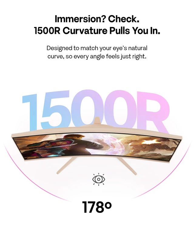 Alt view image 4 of 7 - PXC248 Wave Beige 24 inch 200Hz Refresh Rate FHD 1080p Resolution 1500R Curve Fast VA Panel 1ms GTG Response Time Adaptive Sync HDR Curved Gaming Monitor
