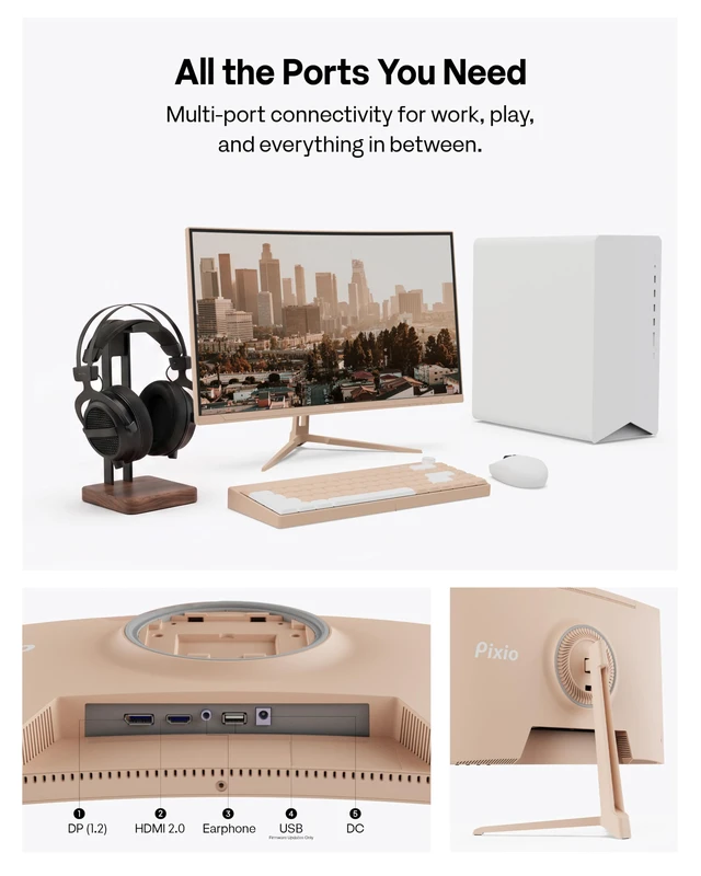Alt view image 5 of 7 - PXC248 Wave Beige 24 inch 200Hz Refresh Rate FHD 1080p Resolution 1500R Curve Fast VA Panel 1ms GTG Response Time Adaptive Sync HDR Curved Gaming Monitor