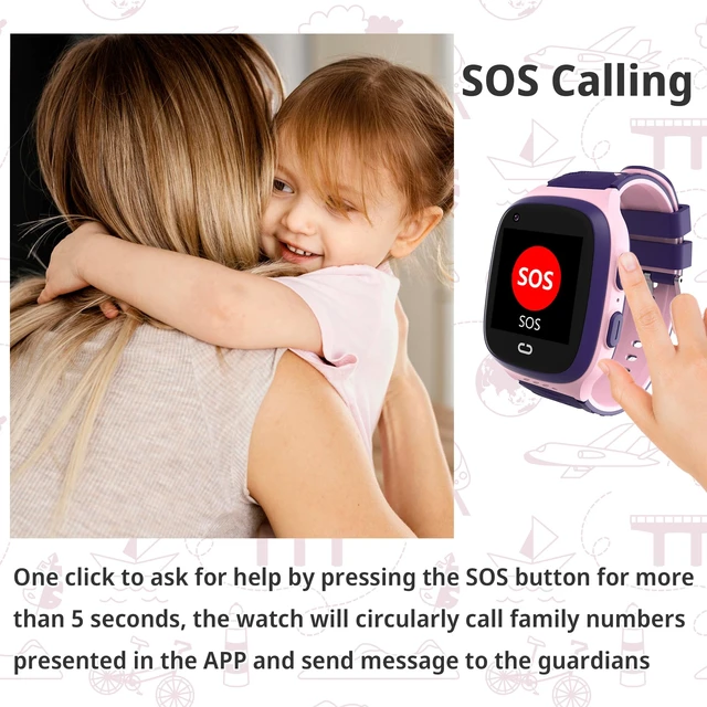 Alt view image 4 of 7 - 4G Kids Smart Watch with GPS Tracker Location Video Call Cell Phone SOS Calling Voice Chat Touch Screen Camera Alarm Clock Gifts for Age 5-12 Kids (Pink)