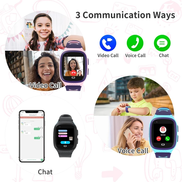 Alt view image 5 of 7 - 4G Kids Smart Watch with GPS Tracker Location Video Call Cell Phone SOS Calling Voice Chat Touch Screen Camera Alarm Clock Gifts for Age 5-12 Kids (Pink)