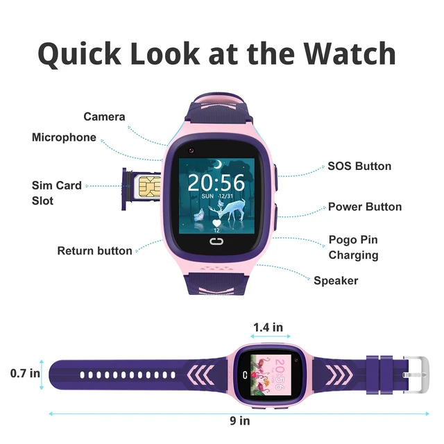 Alt view image 7 of 7 - 4G Kids Smart Watch with GPS Tracker Location Video Call Cell Phone SOS Calling Voice Chat Touch Screen Camera Alarm Clock Gifts for Age 5-12 Kids (Pink)