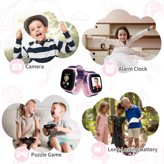 Alt view image 6 of 7 - 4G Kids Smart Watch with GPS Tracker Location Video Call Cell Phone SOS Calling Voice Chat Touch Screen Camera Alarm Clock Gifts for Age 5-12 Kids (Pink)