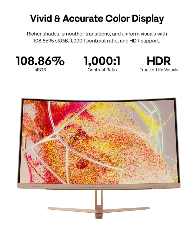 Alt view image 6 of 7 - PXC248 Wave Beige 24 inch 200Hz Refresh Rate FHD 1080p Resolution 1500R Curve Fast VA Panel 1ms GTG Response Time Adaptive Sync HDR Curved Gaming Monitor