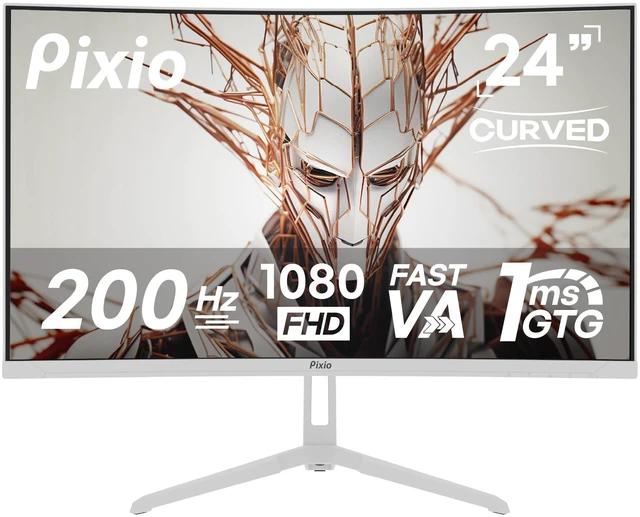 Main image of PXC248 Wave White 24 inch 200Hz Refresh Rate FHD 1080p Resolution 1500R Curve Fast VA Panel 1ms GTG Response Time Adaptive Sync HDR Curved Gaming Monitor