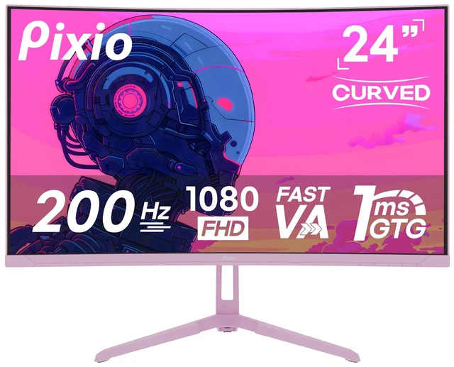 Main image of PXC248 Wave Pink 24 inch 200Hz Refresh Rate FHD 1080p Resolution 1500R Curve Fast VA Panel 1ms GTG Response Time Adaptive Sync HDR Curved Gaming Monitor