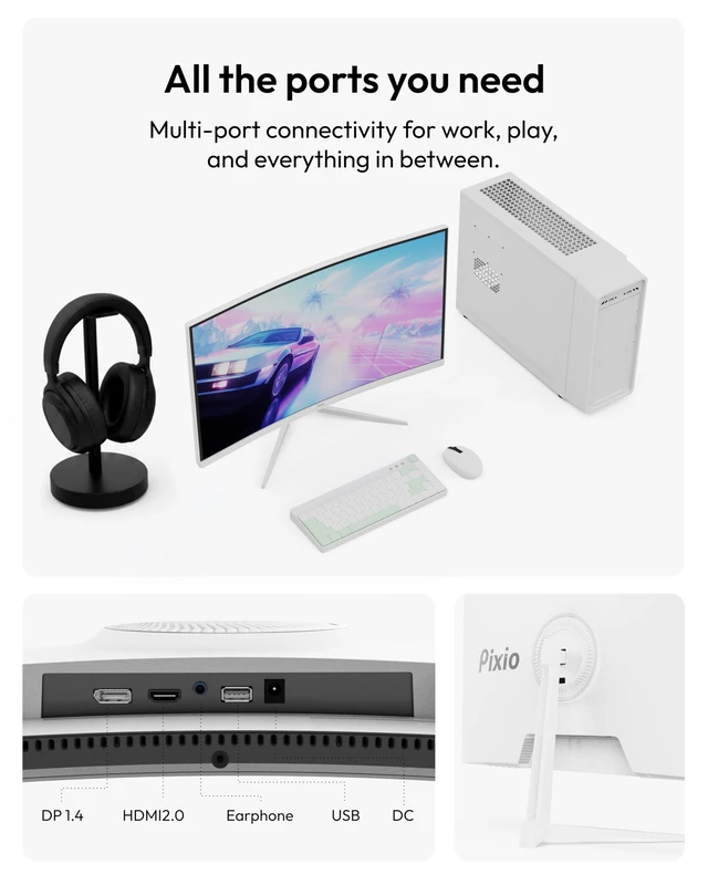 Alt view image 5 of 7 - PXC248 Wave White 24 inch 200Hz Refresh Rate FHD 1080p Resolution 1500R Curve Fast VA Panel 1ms GTG Response Time Adaptive Sync HDR Curved Gaming Monitor