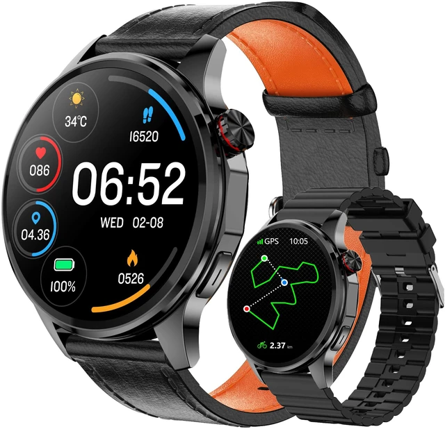 Main image of Smart Watch for Men with GPS, 1.46" AI Smartwatch, BT Call/Text Reply, Heart Rate/Sleep Monitor/Health Analysis, 100+ Sports Modes, 5ATM Waterproof Fitness Tracker for Android iOS 2 Bands