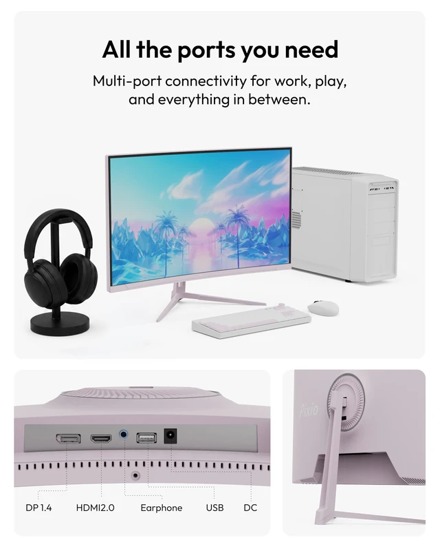 Alt view image 5 of 7 - PXC248 Wave Pink 24 inch 200Hz Refresh Rate FHD 1080p Resolution 1500R Curve Fast VA Panel 1ms GTG Response Time Adaptive Sync HDR Curved Gaming Monitor