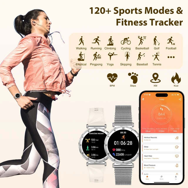 Alt view image 4 of 7 - Smart Watches for Women (Answer/Make Calls), 1.19" AMOLED Slim Smartwatch with Heart Rate/Sleep Monitor, 120+ Sport Modes Fitness Tracker with Bluetooth for iOS/Android, Silver