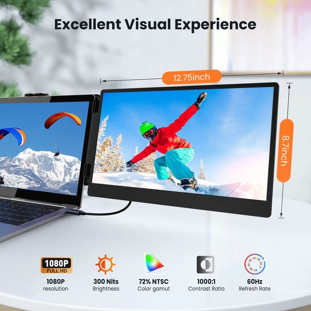 Alt view image 3 of 7 - Laptop Screen Extender 14-inch, 1080P FHD Portable Monitor, Type-C/HDMI/USB-A Plug & Play, Laptop Monitor Extender fits Laptops with Screen up to 15.35" Wide, Compatible with Windows, Mac, Chrome