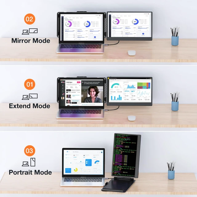 Alt view image 4 of 7 - Laptop Screen Extender 14-inch, 1080P FHD Portable Monitor, Type-C/HDMI/USB-A Plug & Play, Laptop Monitor Extender fits Laptops with Screen up to 15.35" Wide, Compatible with Windows, Mac, Chrome