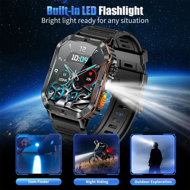 Alt view image 3 of 7 - Military Smart Watch for Men, 2.01 Fitness Tracker with 1200mAh Battery Life, Bluetooth Calling, Flashlight, 5ATM Waterproof, Heart Rate & Sleep Tracking, 110+ Sports Modes for Android & iPhone