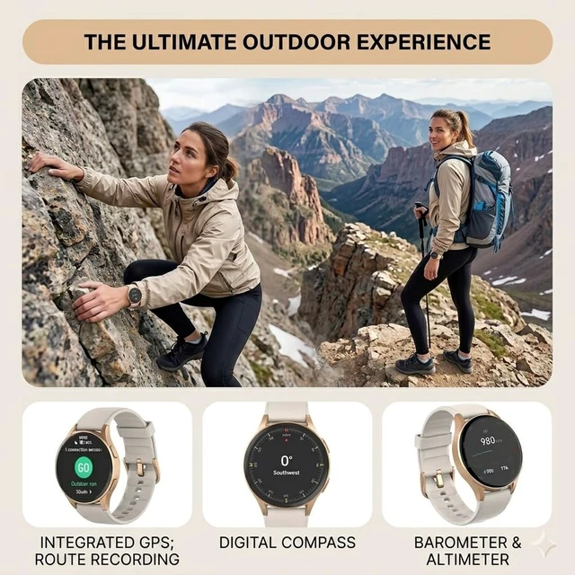 Alt view image 3 of 7 - Smart Watch for Women with Built-in GPS & Alexa (Make/Answer Call), 1.32" AMOLED Fitness Tracker with Altimeter Compass for Hiking Running, HRV/Sleep/SpO2 Monitor, 5ATM Waterproof for iPhone Android