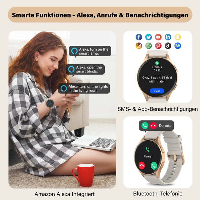 Alt view image 6 of 7 - Smart Watch for Women with Built-in GPS & Alexa (Make/Answer Call), 1.32" AMOLED Fitness Tracker with Altimeter Compass for Hiking Running, HRV/Sleep/SpO2 Monitor, 5ATM Waterproof for iPhone Android