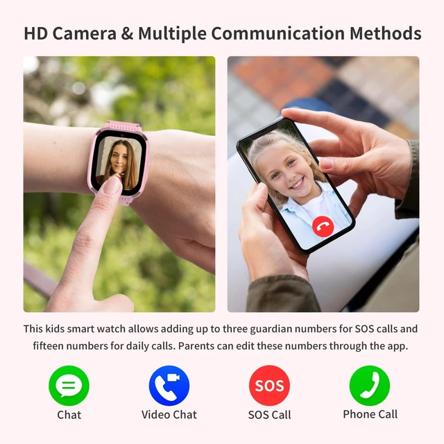 Alt view image 3 of 7 - 4G Kids Smart Watches Girls with GPS Tracker & Call Phone, Kids Watch for Girls Age 5-12 with SOS Calling, School Mode Parental Controls 12/24 Hr Text Message HD Video Call Voice Chat (Pink)