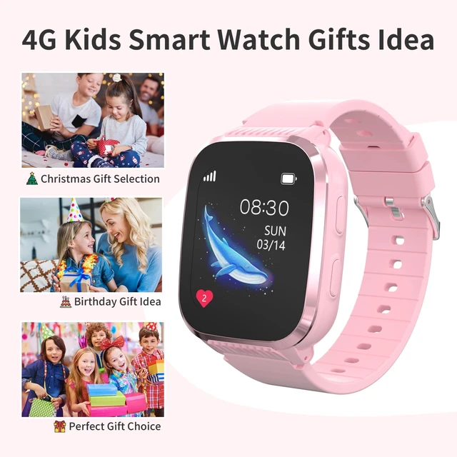 Alt view image 7 of 7 - 4G Kids Smart Watches Girls with GPS Tracker & Call Phone, Kids Watch for Girls Age 5-12 with SOS Calling, School Mode Parental Controls 12/24 Hr Text Message HD Video Call Voice Chat (Pink)