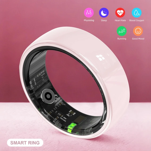 Alt view image 2 of 7 - Ceramic Smart Ring, Advanced Health & Fitness Tracker with Heart Rate, Blood Oxygen, Sleep Monitoring, 5ATM Waterproof, Long-Lasting Battery, Remote Camera Control, for Android & iOS (Pink, 10)