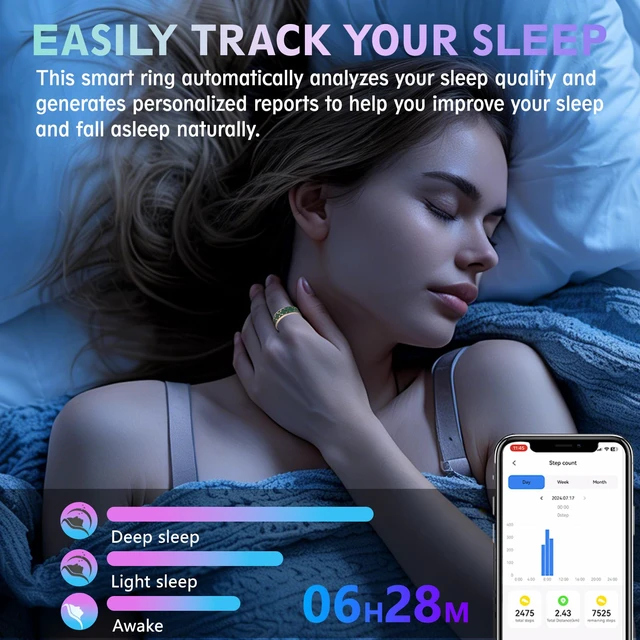 Alt view image 3 of 7 - Smart Health Ring for Women & Men,Fitness Tracker Ring,with Heart Rate,Sleep,Blood Oxygen, BloodPressure,HRV & Cycles,IP68 Waterproof,iOS/Android, No Subscription.(Green, 10)