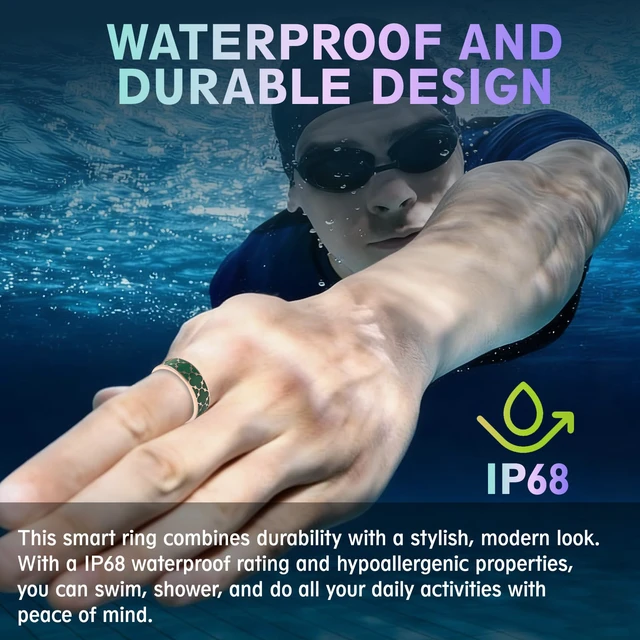 Alt view image 7 of 7 - Smart Health Ring for Women & Men,Fitness Tracker Ring,with Heart Rate,Sleep,Blood Oxygen, BloodPressure,HRV & Cycles,IP68 Waterproof,iOS/Android, No Subscription.(Green, 10)