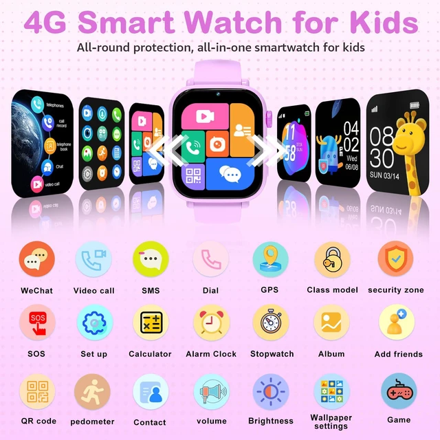 Alt view image 2 of 7 - Kids Smart Watch for Boys Girls, 4G Smartwatch Phone for Children with GPS, Call, SOS, Video/Voice Chat, Parental App, Alarm, HD Touchscreen Watches for Kid Gifts Ages 4-12,Bright Rose