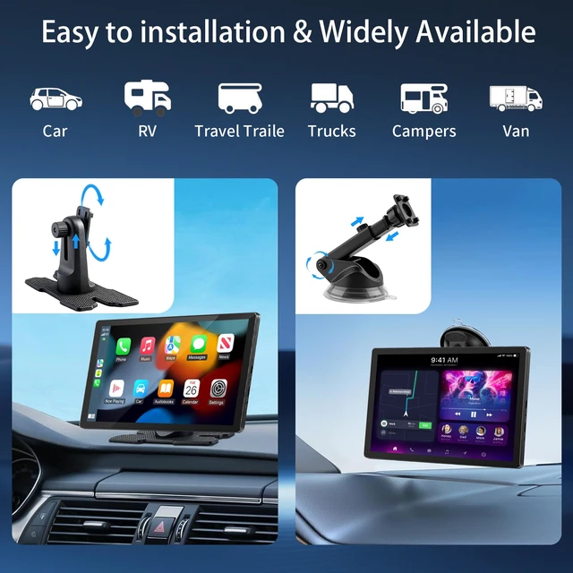 Alt view image 6 of 7 - CarPlay Screen for Car, 9'' Wireless CarPlay & Android Auto - Smart Portable Touchscreen with Bluetooth/FM, Mirror Link, Voice Control, GPS Navigation, Plug & Play Car Play Screen, Gold