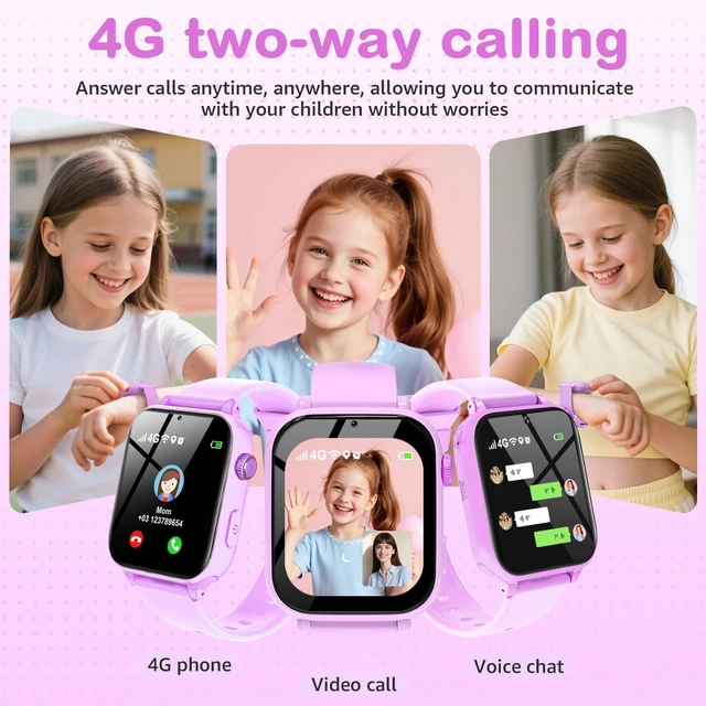 Alt view image 4 of 7 - Kids Smart Watch for Boys Girls, 4G Smartwatch Phone for Children with GPS, Call, SOS, Video/Voice Chat, Parental App, Alarm, HD Touchscreen Watches for Kid Gifts Ages 4-12,Bright Rose