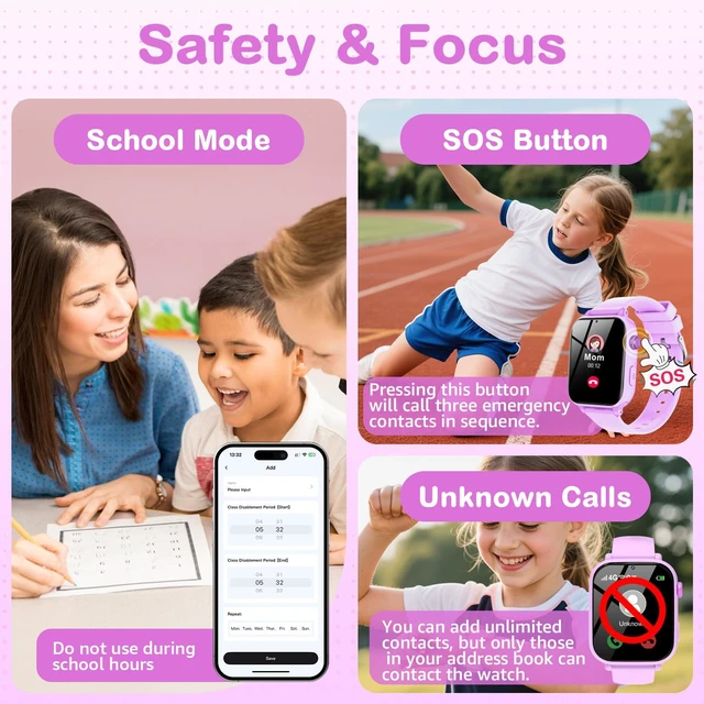 Alt view image 5 of 7 - Kids Smart Watch for Boys Girls, 4G Smartwatch Phone for Children with GPS, Call, SOS, Video/Voice Chat, Parental App, Alarm, HD Touchscreen Watches for Kid Gifts Ages 4-12,Bright Rose
