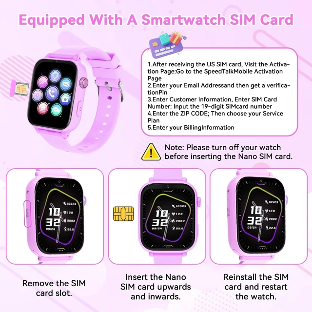 Alt view image 7 of 7 - 4G Kids Smart Watch Phone GPS, Smartwatch for Boys Girls Ages 4-12 Years with Video Call Chat Class Mode SOS Camera Alarm Games Parental App Touch Watch Gifts for Children (Includes SIM Card) Purple