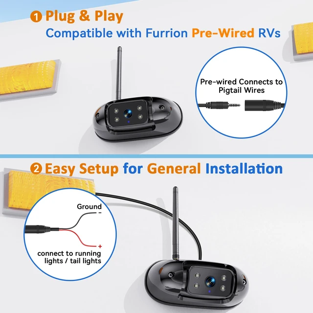 Alt view image 3 of 7 - HD 1080P RV Backup Camera Wireless Easy Install: Plug and Play 7'' DVR 4-Channels Split Screen for Furrion Pre-Wired RVs System - AI Motion Detection Rear View Camera Clear Night Vision to 32ft
