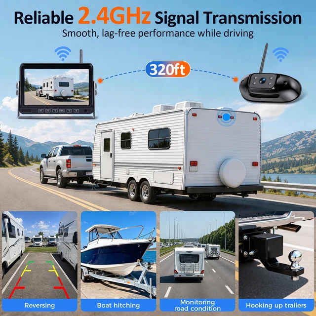 Alt view image 4 of 7 - HD 1080P RV Backup Camera Wireless Easy Install: Plug and Play 7'' DVR 4-Channels Split Screen for Furrion Pre-Wired RVs System - AI Motion Detection Rear View Camera Clear Night Vision to 32ft