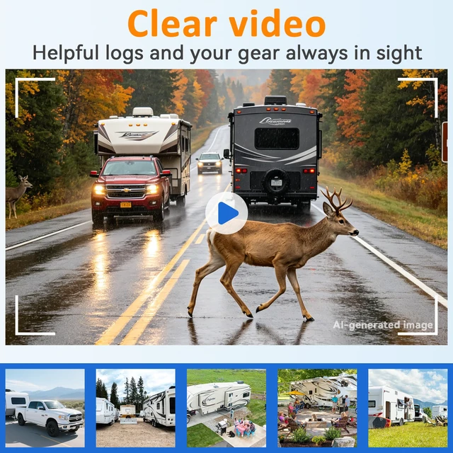 Alt view image 5 of 7 - HD 1080P RV Backup Camera Wireless Easy Install: Plug and Play 7'' DVR 4-Channels Split Screen for Furrion Pre-Wired RVs System - AI Motion Detection Rear View Camera Clear Night Vision to 32ft