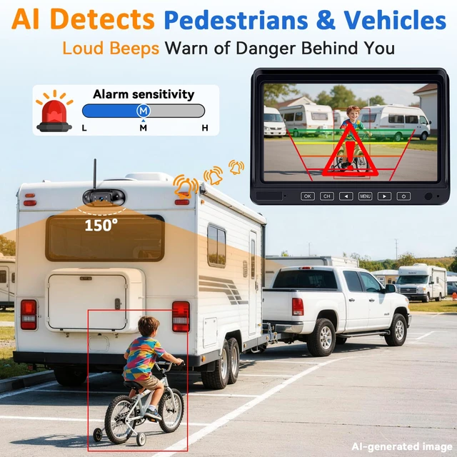 Alt view image 6 of 7 - HD 1080P RV Backup Camera Wireless Easy Install: Plug and Play 7'' DVR 4-Channels Split Screen for Furrion Pre-Wired RVs System - AI Motion Detection Rear View Camera Clear Night Vision to 32ft