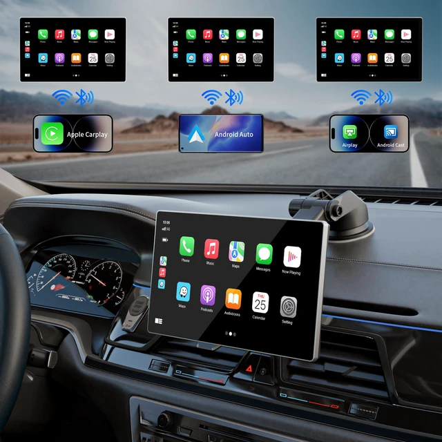 Alt view image 2 of 7 - Portable Apple Carplay Screen for Car, 9" Wireless Apple Carplay & Android Auto,4K Dash Cam,1080p Backup Camera DVR,Car Audio Receivers GPS Navigation Mirror Link, Bluetooth,FM, Siri