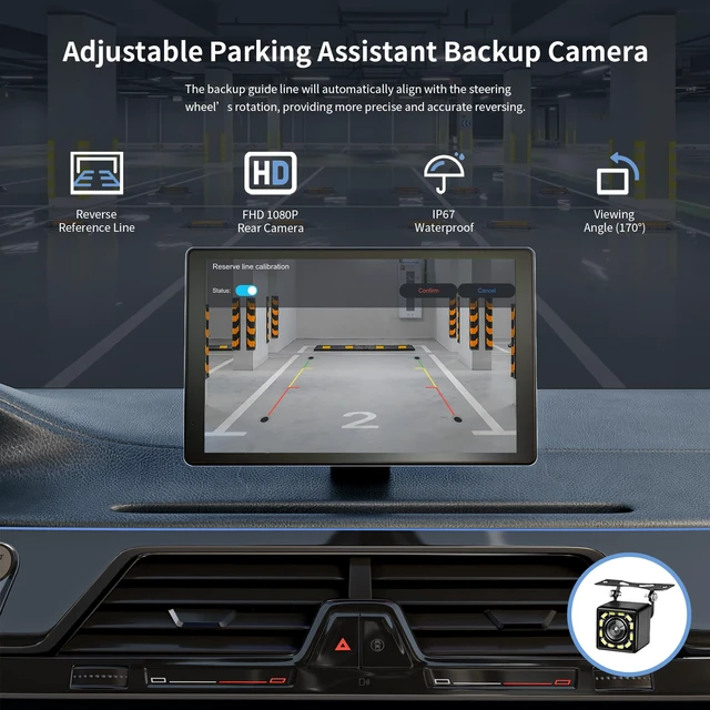 Alt view image 6 of 7 - Portable Apple Carplay Screen for Car, 9" Wireless Apple Carplay & Android Auto,4K Dash Cam,1080p Backup Camera DVR,Car Audio Receivers GPS Navigation Mirror Link, Bluetooth,FM, Siri