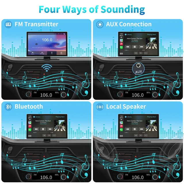 Alt view image 5 of 7 - Portable Apple Carplay Screen for Car, 9" Wireless Apple Carplay & Android Auto,4K Dash Cam,1080p Backup Camera DVR,Car Audio Receivers GPS Navigation Mirror Link, Bluetooth,FM, Siri